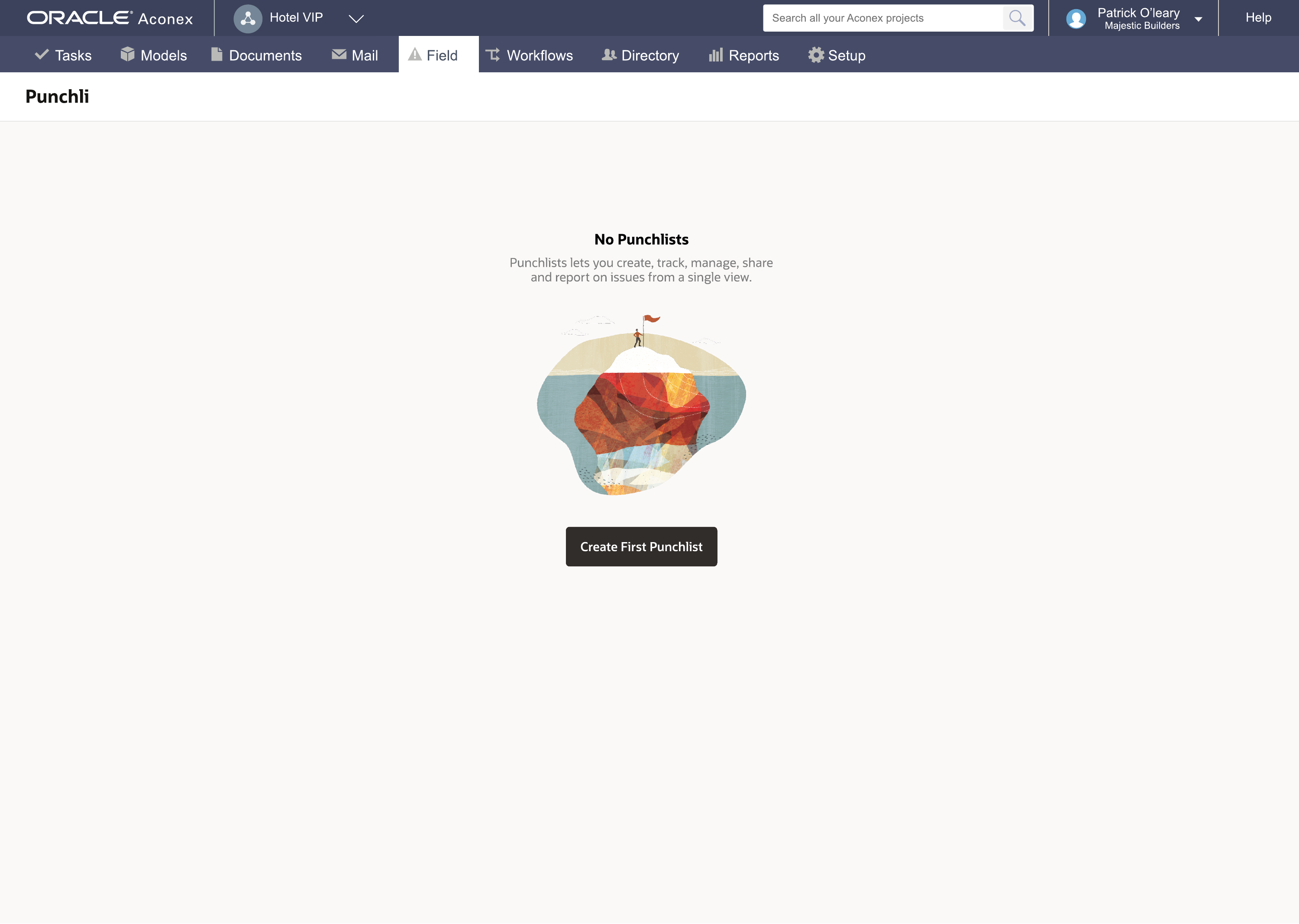 After: punchlist empty state with Redwood illustration and Create First Punchlist action.