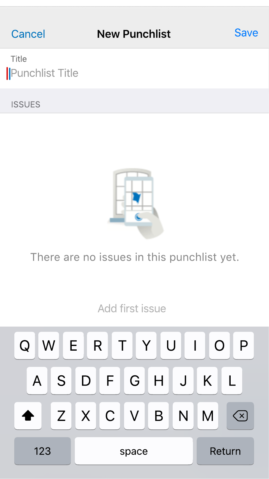 Future-state New Punchlist empty state with Add first issue call to action.